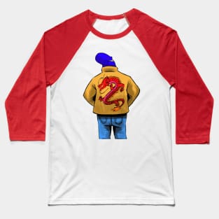 Crazy Blue Man with Dragon on back Baseball T-Shirt